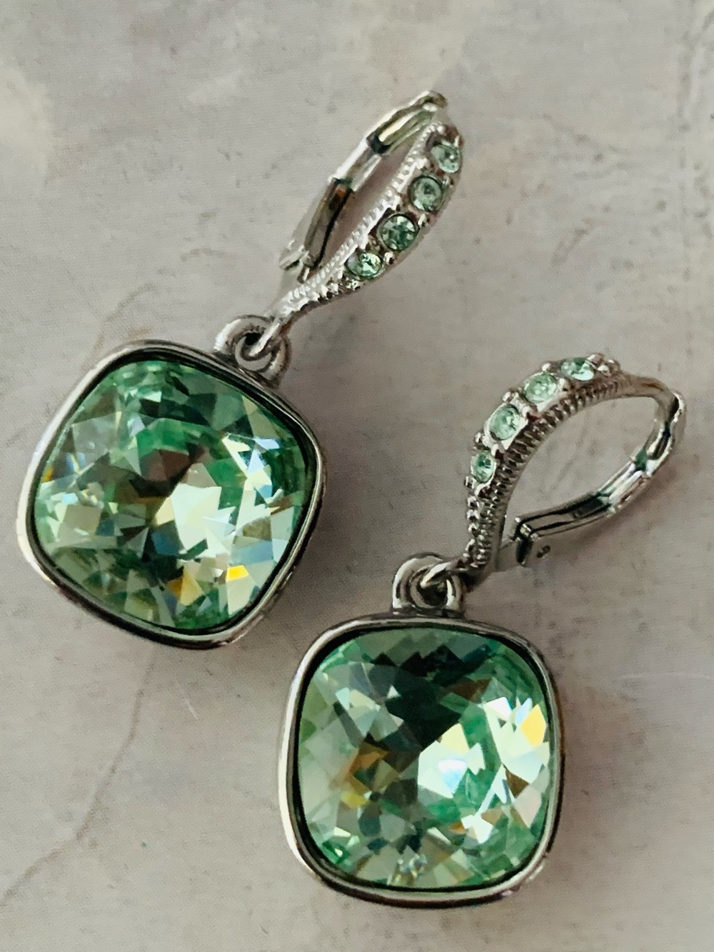Givenchy Green Cushion-Cut Crystal Drop Earrings - Picture 5 of 5